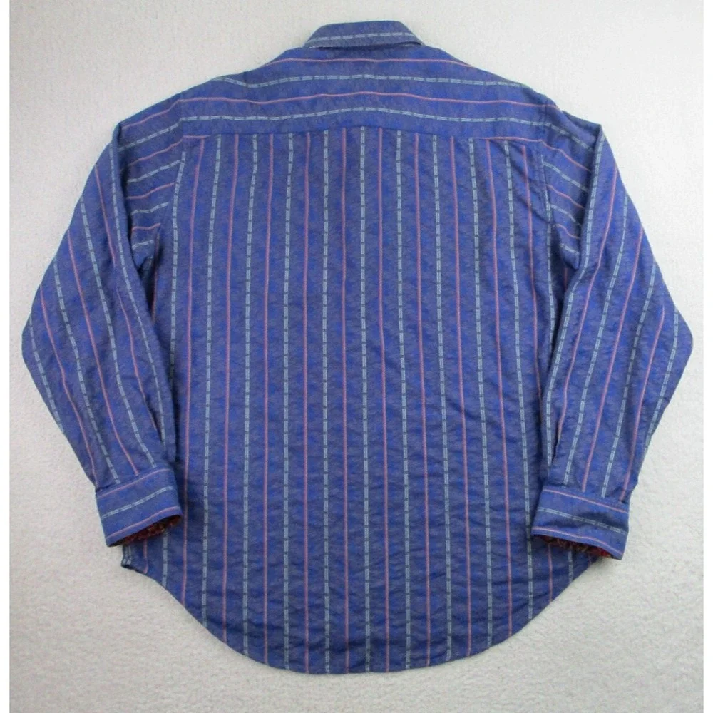 Robert Graham Dress Shirt Mens Large Floral Striped Blue Geometric‎ Button Front